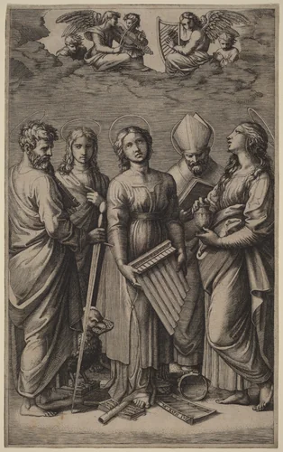 Saint Cecilia by Marcantonio Raimondi, print, 1510-1520