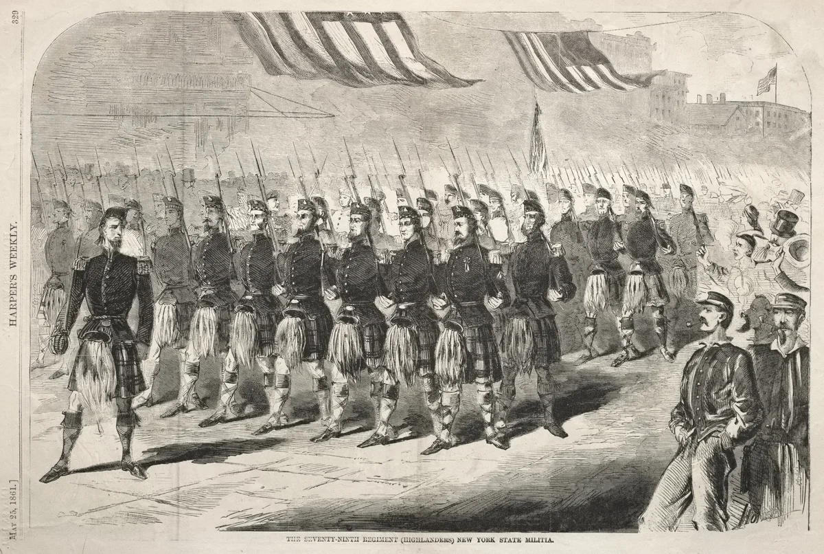 The Seventy-Ninth Regiment (Highlanders) New York State Militia by Winslow Homer, print, 1861