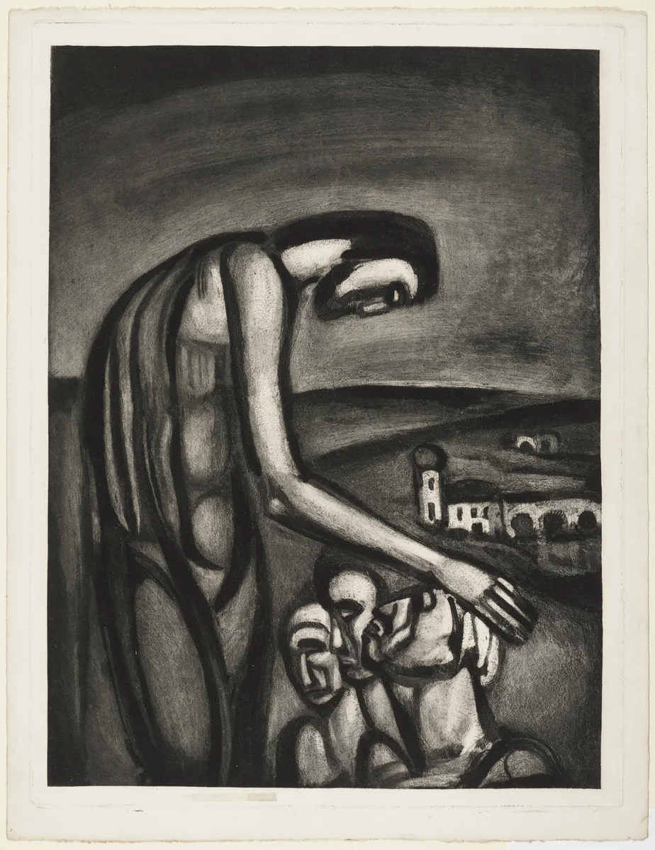 Trial proof for Christ Laying On His Hands, rejected plate from Miserere by Georges Rouault, print, 1922