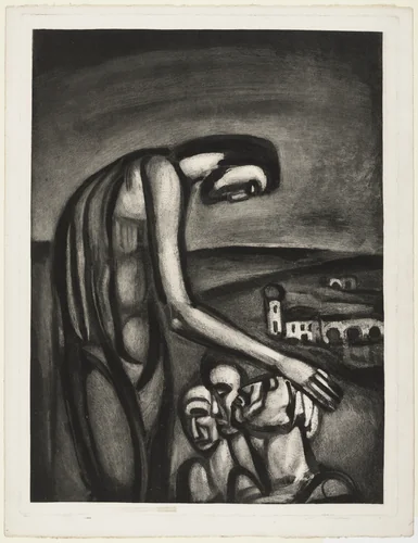 Trial proof for Christ Laying On His Hands, rejected plate from Miserere by Georges Rouault, print, 1922