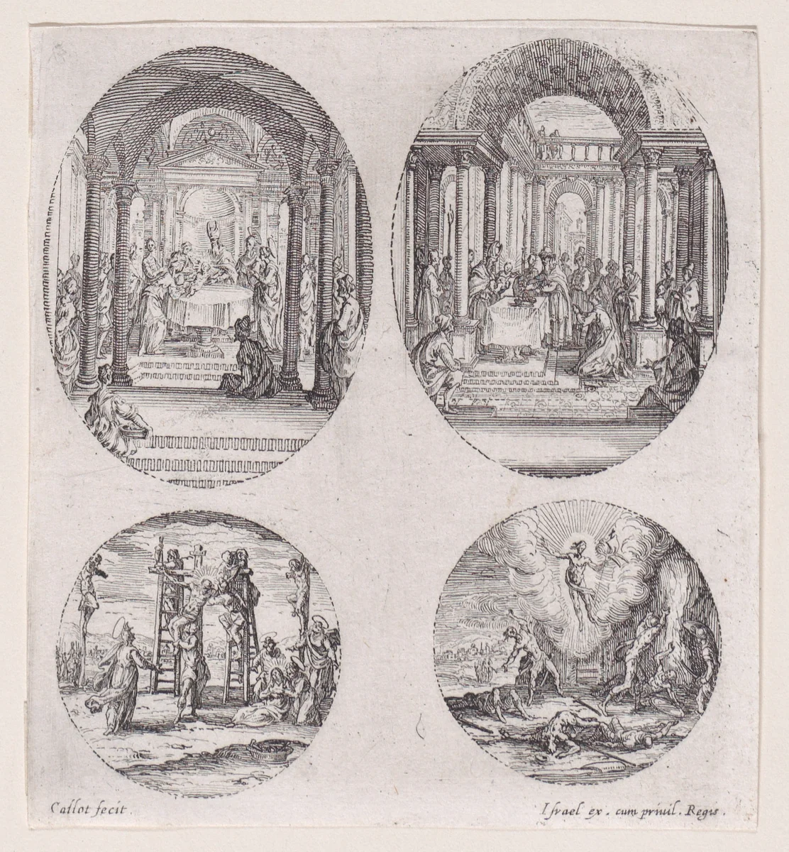 Oval Medallions and Rondels, from "Variae tum Passionis Christi tum vitae beatae Mariae Virginis; Les Mystères de la Passion suite appelée aussi Mystères de la Vie de Jésus et Mystères de la Vie de Jésus et de la Vie de la Ste. Vierge" (The Mysteries of the Passion, also called the Mysteries of the Life of Jesus, and the Mysteries of the Life of Jesus and of the Virgin) by Jacques Callot, print, 1626-1636