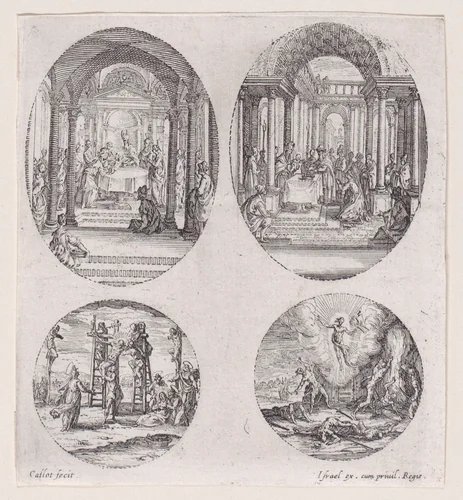 Oval Medallions and Rondels, from "Variae tum Passionis Christi tum vitae beatae Mariae Virginis; Les Mystères de la Passion suite appelée aussi Mystères de la Vie de Jésus et Mystères de la Vie de Jésus et de la Vie de la Ste. Vierge" (The Mysteries of the Passion, also called the Mysteries of the Life of Jesus, and the Mysteries of the Life of Jesus and of the Virgin) by Jacques Callot, print, 1626-1636