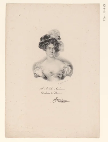 Portret van Maria Carolina van Bourbon-Sicilië by anonymous, print, 1825-1842