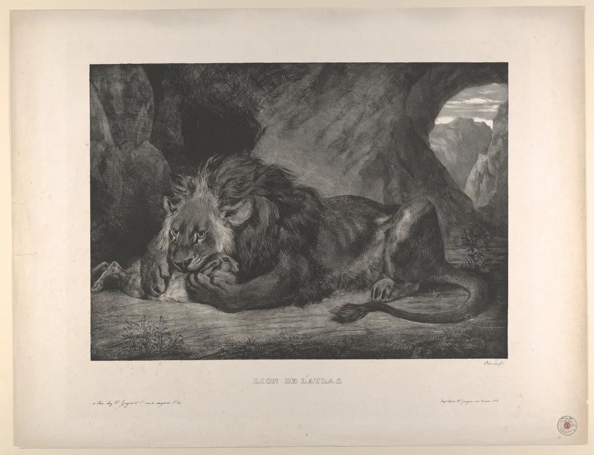 Lion of the Atlas Mountains by Eugène Delacroix, print, 1829-1830