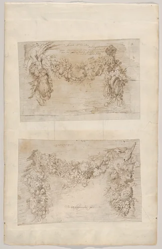 Study of a Garland of Fruits and Vegetables by Martinus Saeghmolen, drawing, 1653