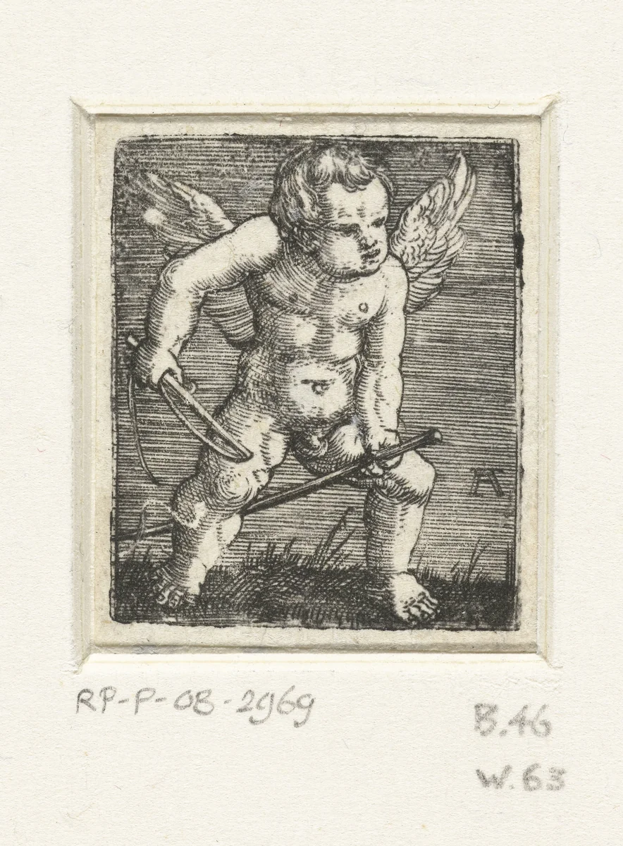 Putto met een stokpaardje by Unknown, print, 1506-1538