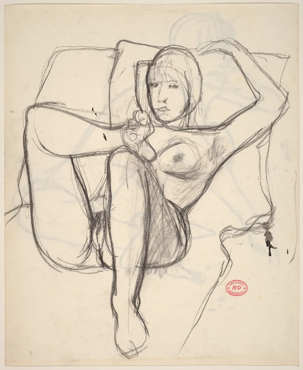 Untitled [reclining female nude with crossed legs] [recto] by Richard Diebenkorn, drawing, 1955-1967