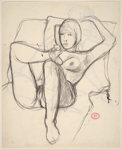 Untitled [reclining female nude with crossed legs] [recto] by Richard Diebenkorn, drawing, 1955-1967