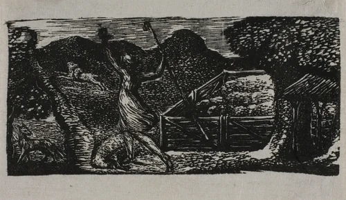 Shepherd Chases Away Wolf, from The Pastorals of Virgil by William Blake, print, 1821