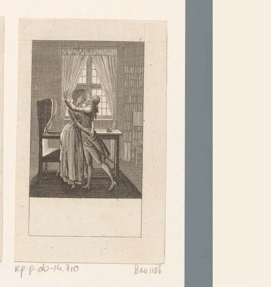 Wilhelm Esch en Julchen vallen elkaar in de armen by Daniel Nikolaus Chodowiecki, print, 1784