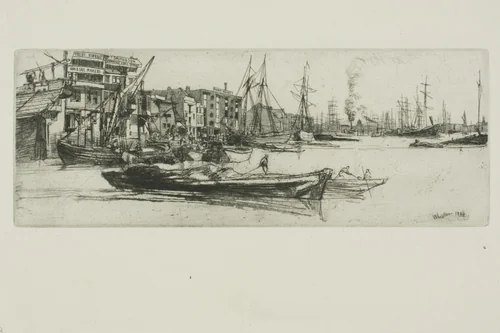 Thames Warehouses by James McNeill Whistler, print, 1859
