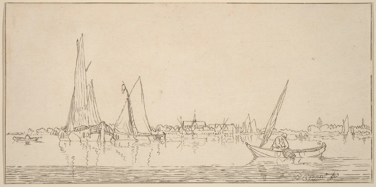 River with Town by Cornelis Ploos van Amstel, print, 1775