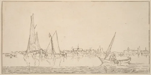 River with Town by Cornelis Ploos van Amstel, print, 1775