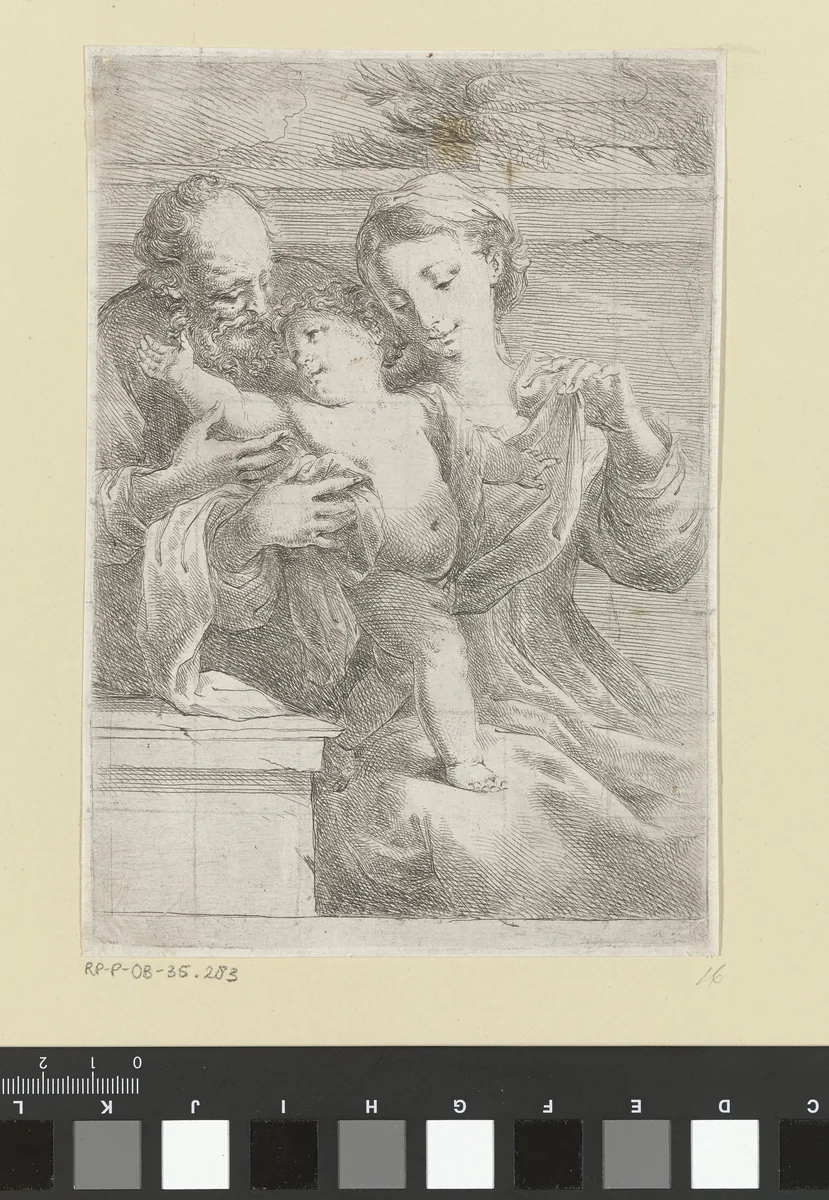 Heilige Familie by Bartolomeo Biscaino, print, 1642-1657
