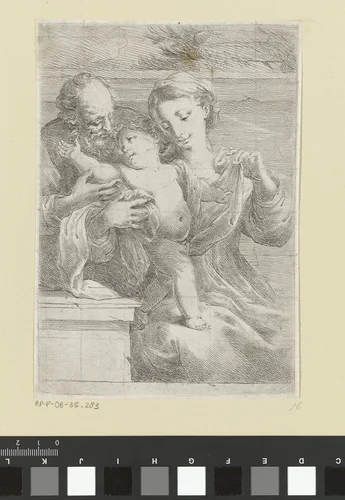 Heilige Familie by Bartolomeo Biscaino, print, 1642-1657