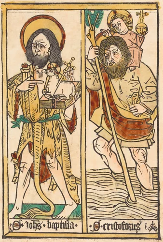Saint John the Baptist and Saint Christopher by German 15th Century, print, 1470-1480