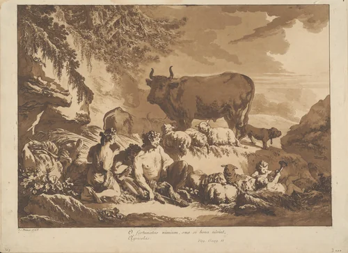 O How Extremely Happy Could Farmers Be, if only they would count their blessings by Jean Baptiste Le Prince, print, 1768