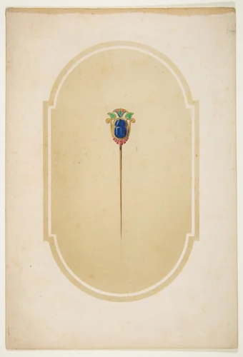 Design for a pin with a blue scarab by anonymous, drawing, 1800-1899