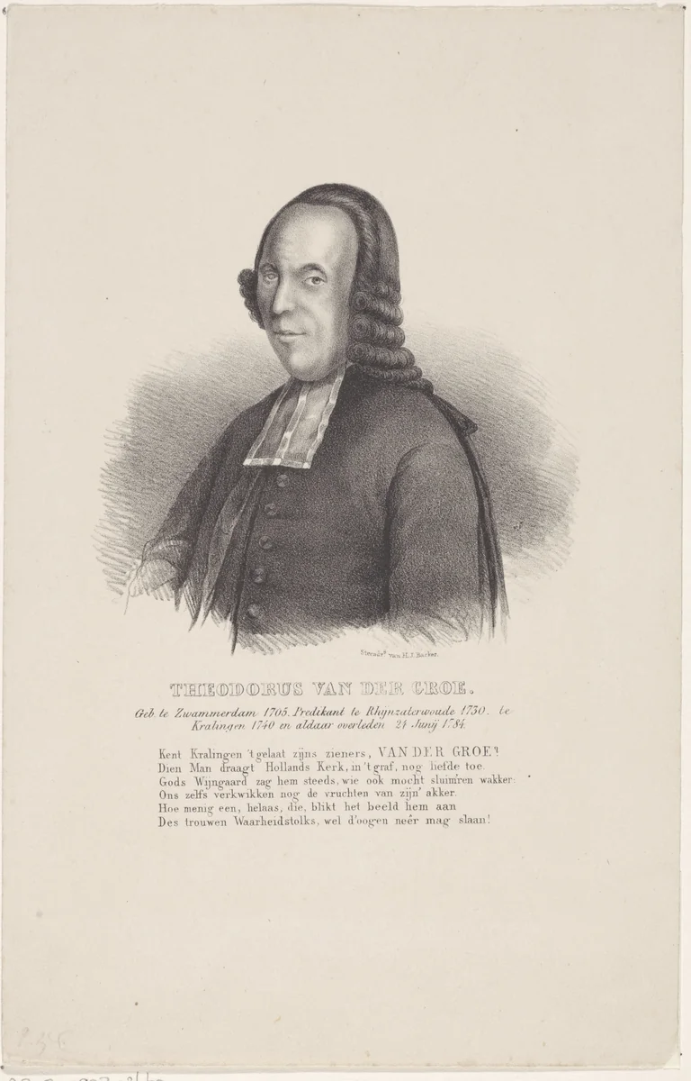 Portret van Theodorus van der Groe by anonymous, print, 1822-1845