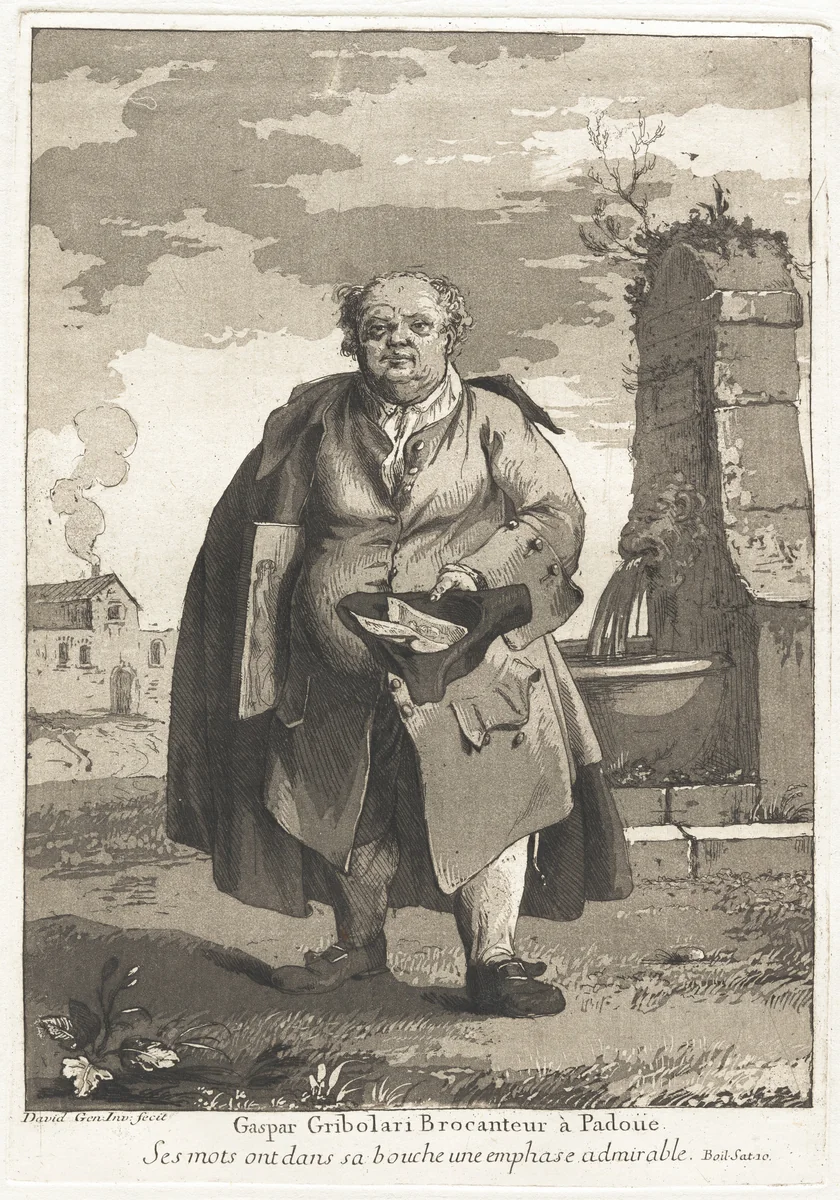 Gaspar Gribolari brocanteur à Padoue (Gaspar Gribolari, Secondhand Dealer in Padua) by Giovanni David, print, 1775