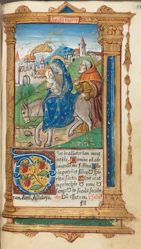 Printed Book of Hours (Use of Rome): fol. 42r, Flight into Egypt by Guillaume Le Rouge, book, 1510