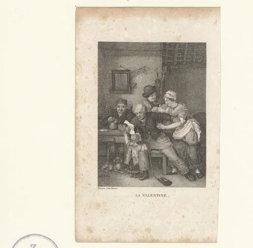 Man leest een Valentijnskaart van een vrouw by anonymous, print, 1800-1899