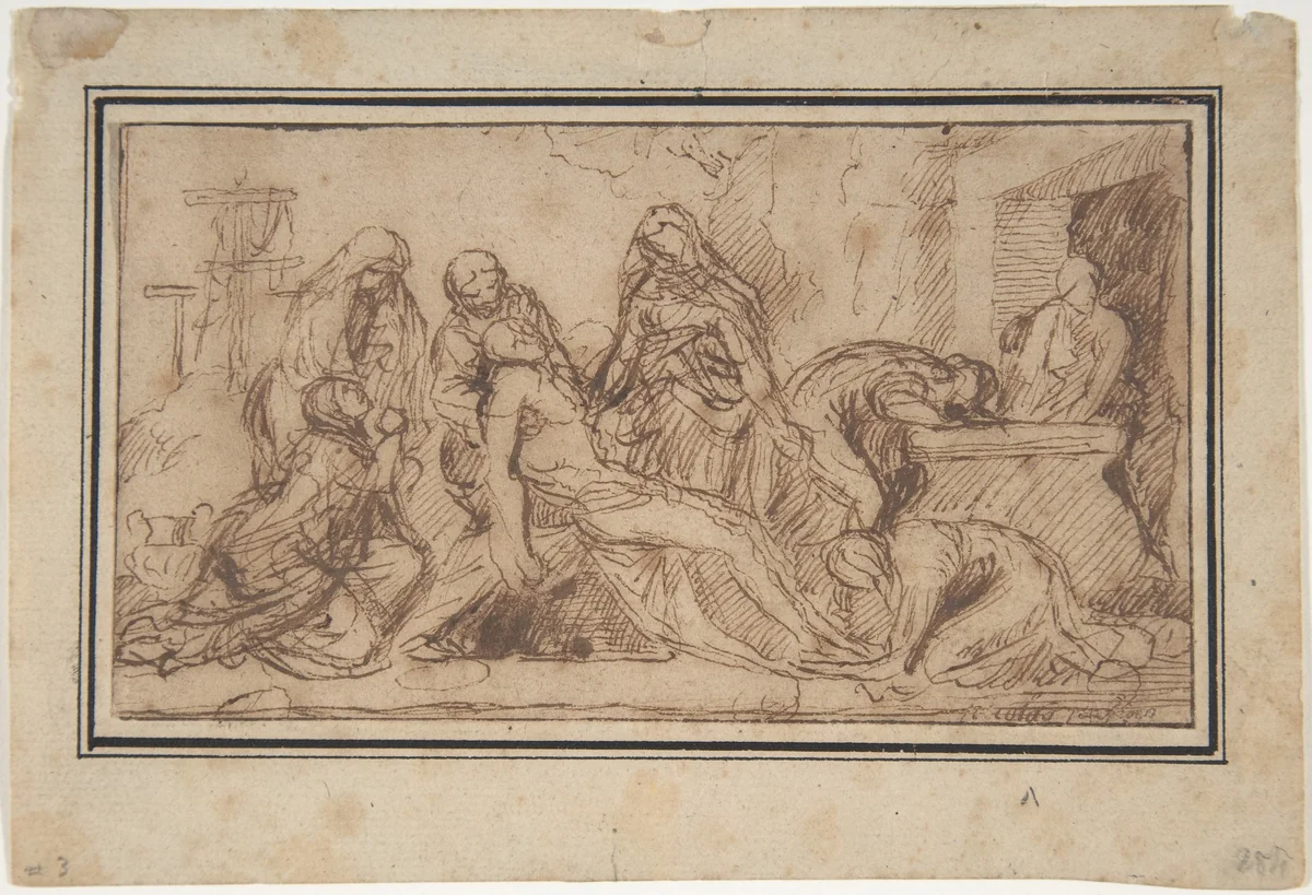 The Entombment by Nicolas Poussin, drawing, 1651-1662