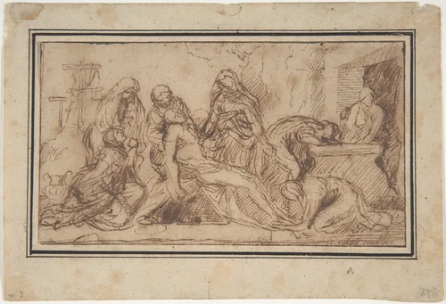 The Entombment by Nicolas Poussin, drawing, 1651-1662