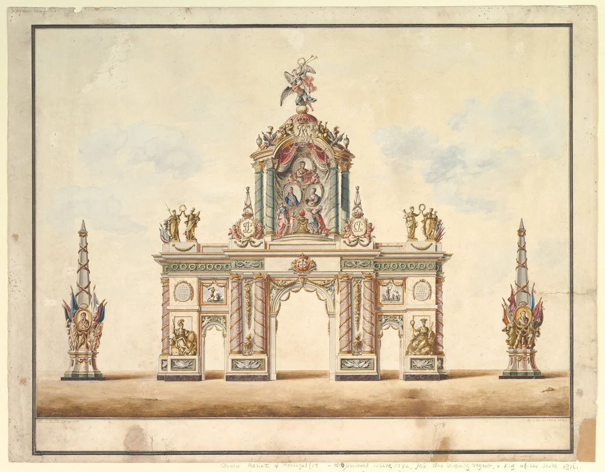 Triumphal Arch, April 1814 by Francisco Antonio de Sousa, drawing, 1814