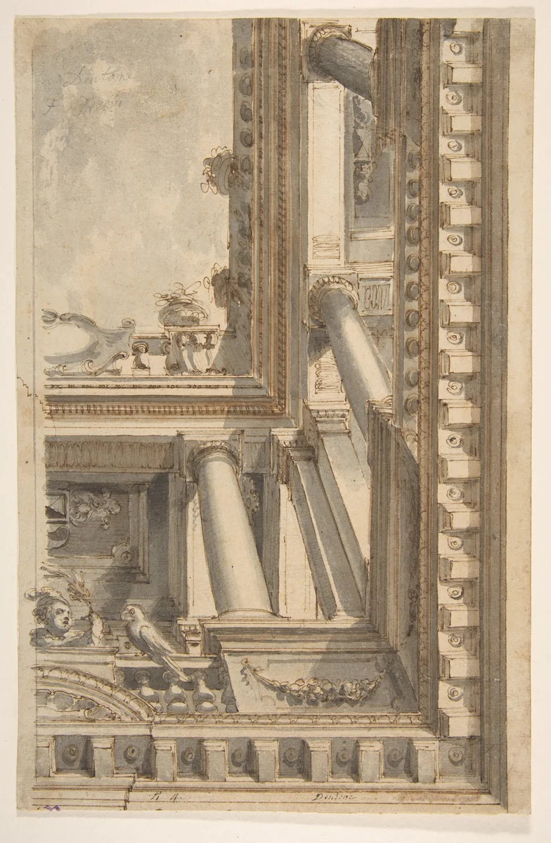 Design for a Trompe L'Oeil Ceiling with a Loggia by Faustino Trebbi, drawing, 1775-1836