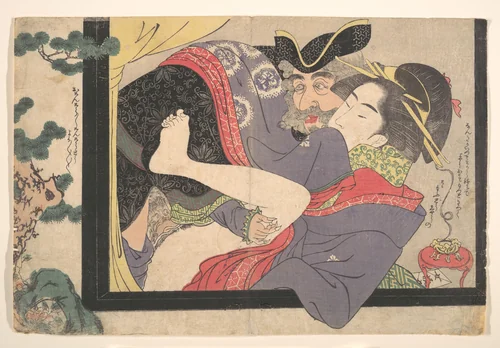 Dutchman and Maruyama Courtesan by Chōkyōsai Eiri (鳥橋斎栄里), print, 1789-1801
