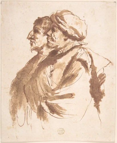 Two Men, Depicted Half-Length, in Profile by Guercino, drawing, 1600-1700