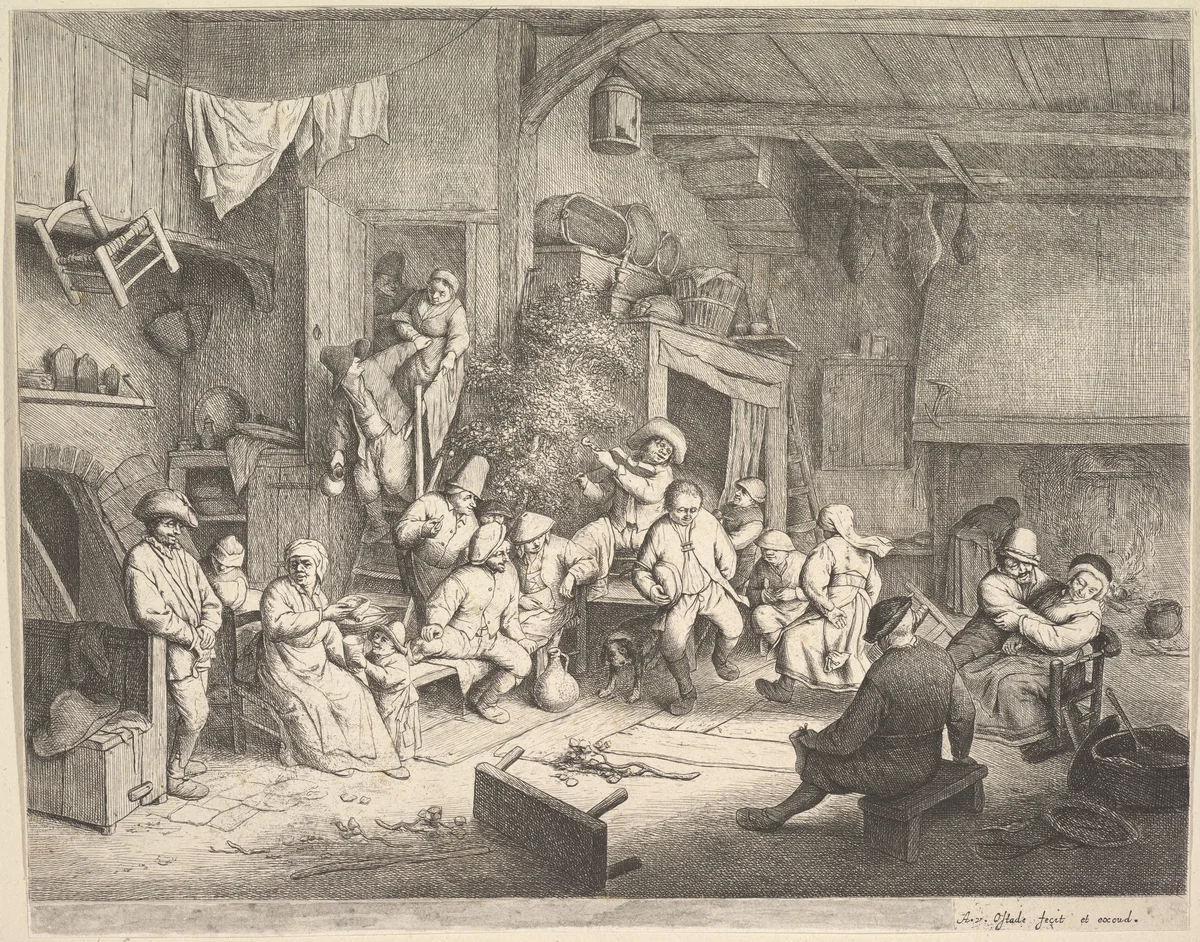 The Dance at the Inn by Adriaen van Ostade, print, 1652