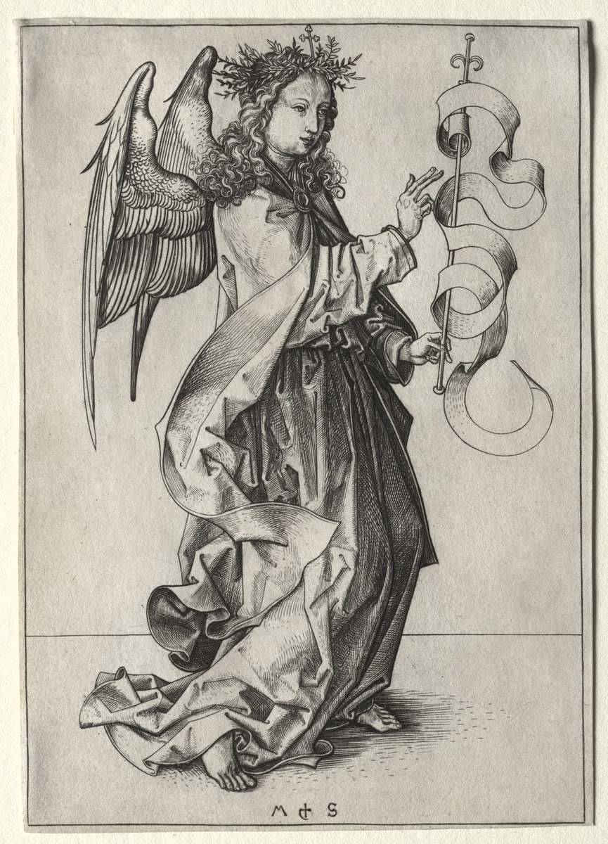 The Angel of the Annunciation by Martin Schongauer, print, 1465-1480