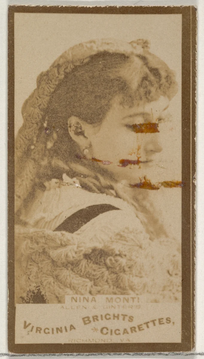 Nina Monti, from the Actors and Actresses series (N45, Type 3) for Virginia Brights Cigarettes by Allen & Ginter, photograph, 1885-1891