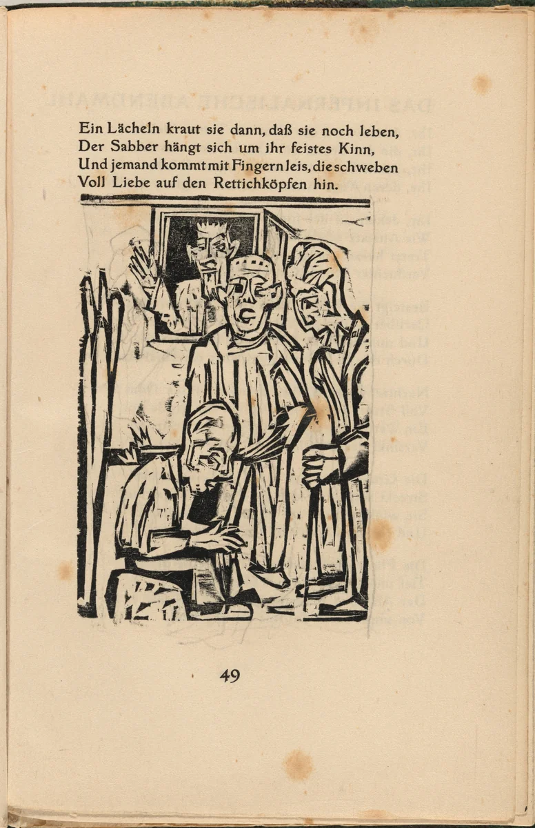 Die Tauben II (The Deaf II) (in-text plate) from mock-up of Georg Heym: Umbra Vitae (Georg Heym: Shadow of Life) by Ernst Ludwig Kirchner, volume, 1912-1922