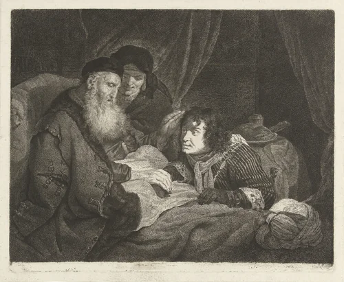Isaak zegent Jakob by Johannes Pieter de Frey, print, 1798