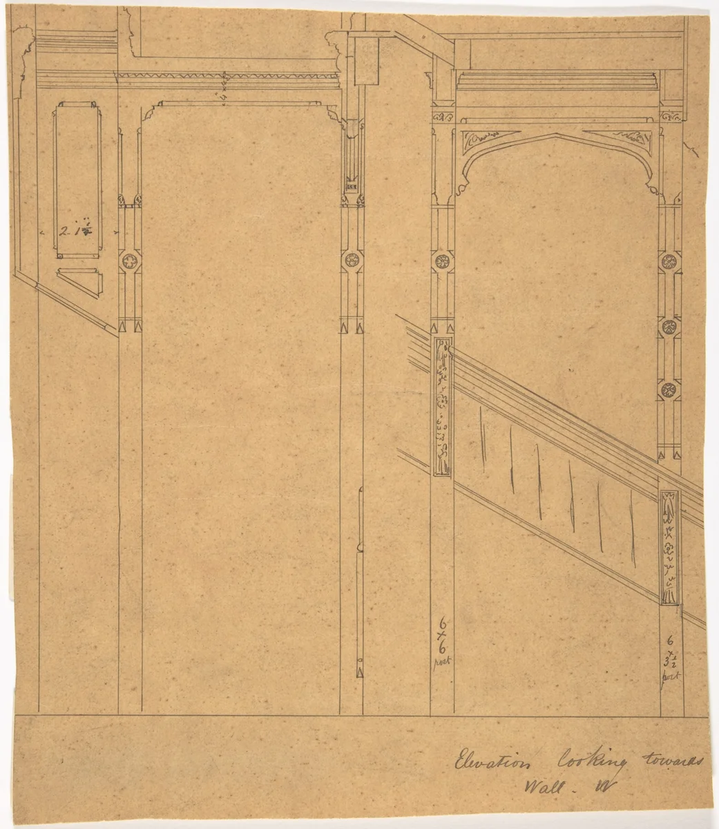 Elevation of Staircase Wall by anonymous, drawing, 1800-1900