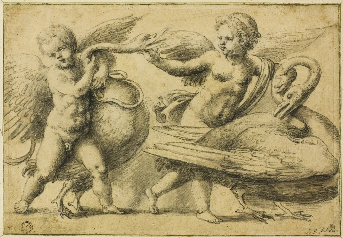 Putti Playing with Swans by Raffaello Sanzio, drawing, 1503-1520