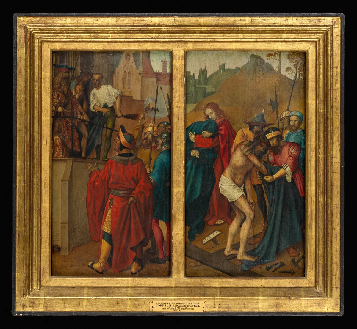Ecce Homo, (reverse) Christ Blessing; The Disrobing of Christ, (reverse) Saint John the Baptist by Cornelis Engebrechtsz, painting, 1488-1527