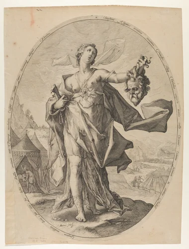 Judith, from "Heroes and Heroines of the Old Testament" by Nicolaes Braeu, print, 1592-1602