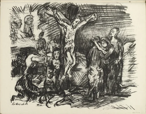 The Crucifixion (Der Gekreuzigte) (plate, foilo 25 verso) from the periodical Der Bildermann, vol. 1, no. 12 (Sept 1916) by Oskar Kokoschka, periodical, 1916