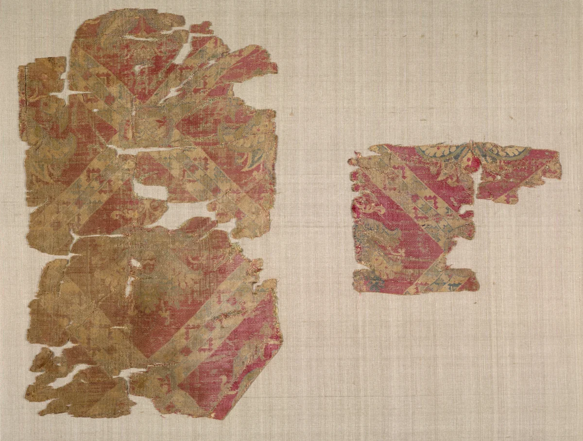 Silk Fragments with Palmette Blossoms by Unknown, textile, 700-799