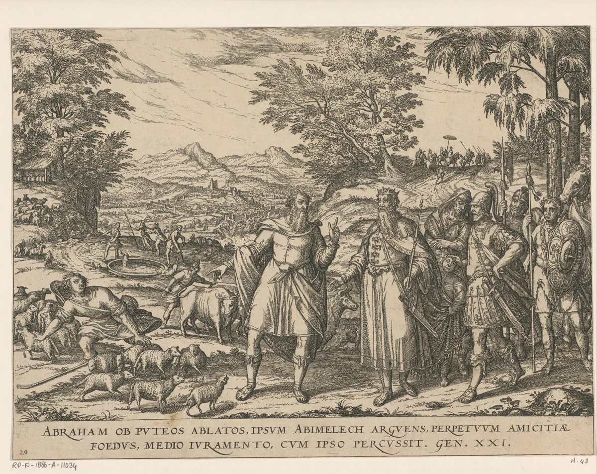 Bondgenootschap tussen Abraham en Abimelech by Unknown, print, 1577-1627