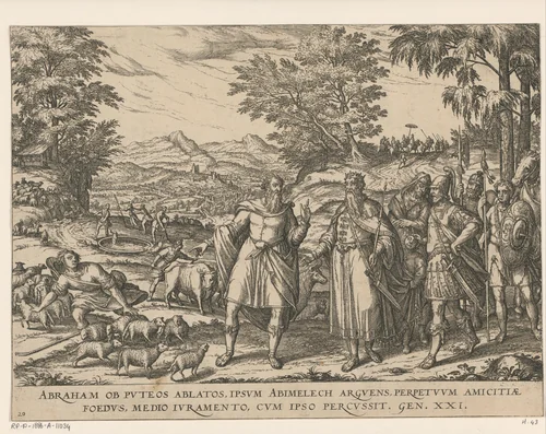 Bondgenootschap tussen Abraham en Abimelech by Unknown, print, 1577-1627