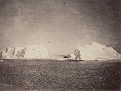"The steamer among the icebergs heading to the northward" by George P. Critcherson, John L. Dunmore, William Bradford, photograph, 1869