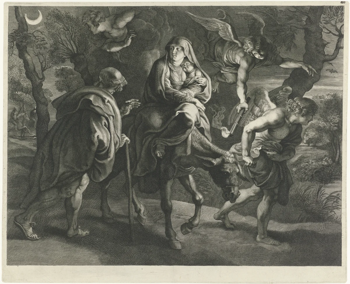 Vlucht naar Egypte by Marinus Robyn van der Goes, print, 1630-1639