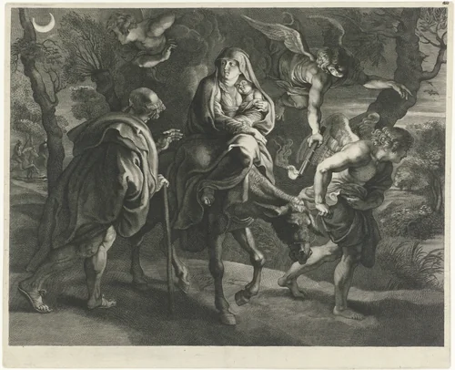 Vlucht naar Egypte by Marinus Robyn van der Goes, print, 1630-1639