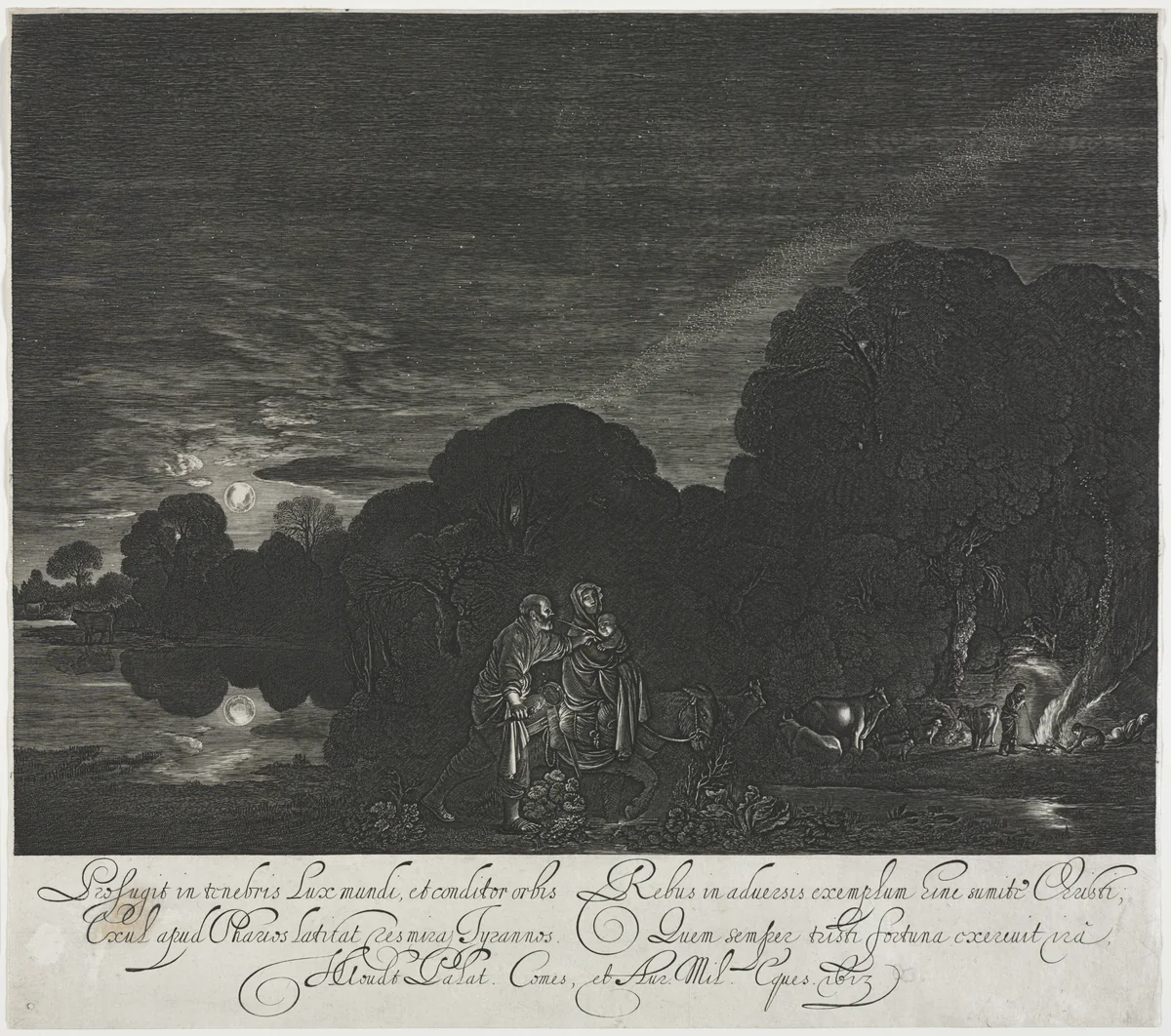 The Flight into Egypt (Night) by Hendrik Goudt, print, 1608-1618