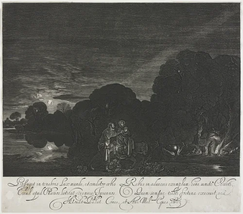 The Flight into Egypt (Night) by Hendrik Goudt, print, 1608-1618